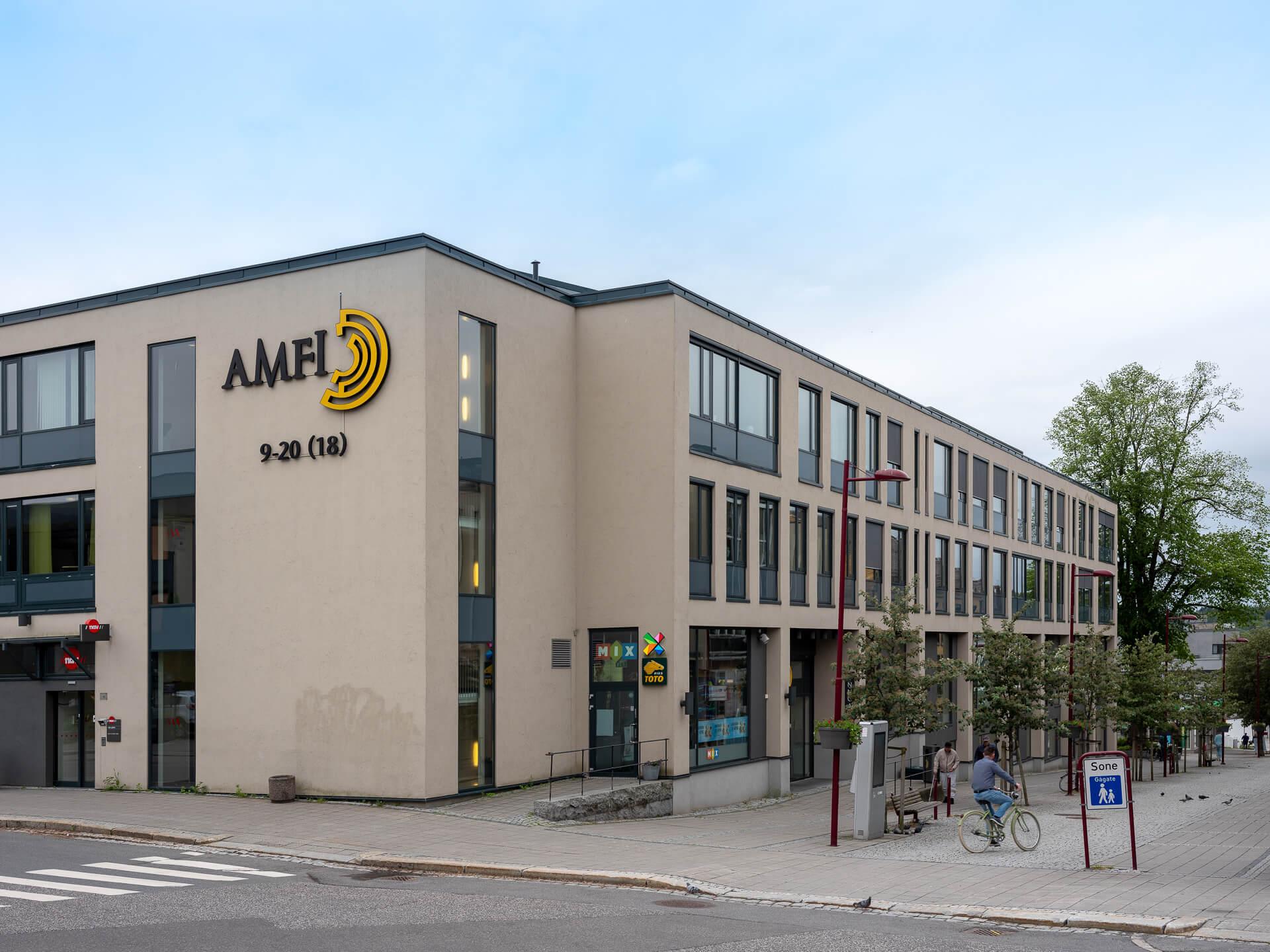 The Amfi Larvik shopping centre on a street corner